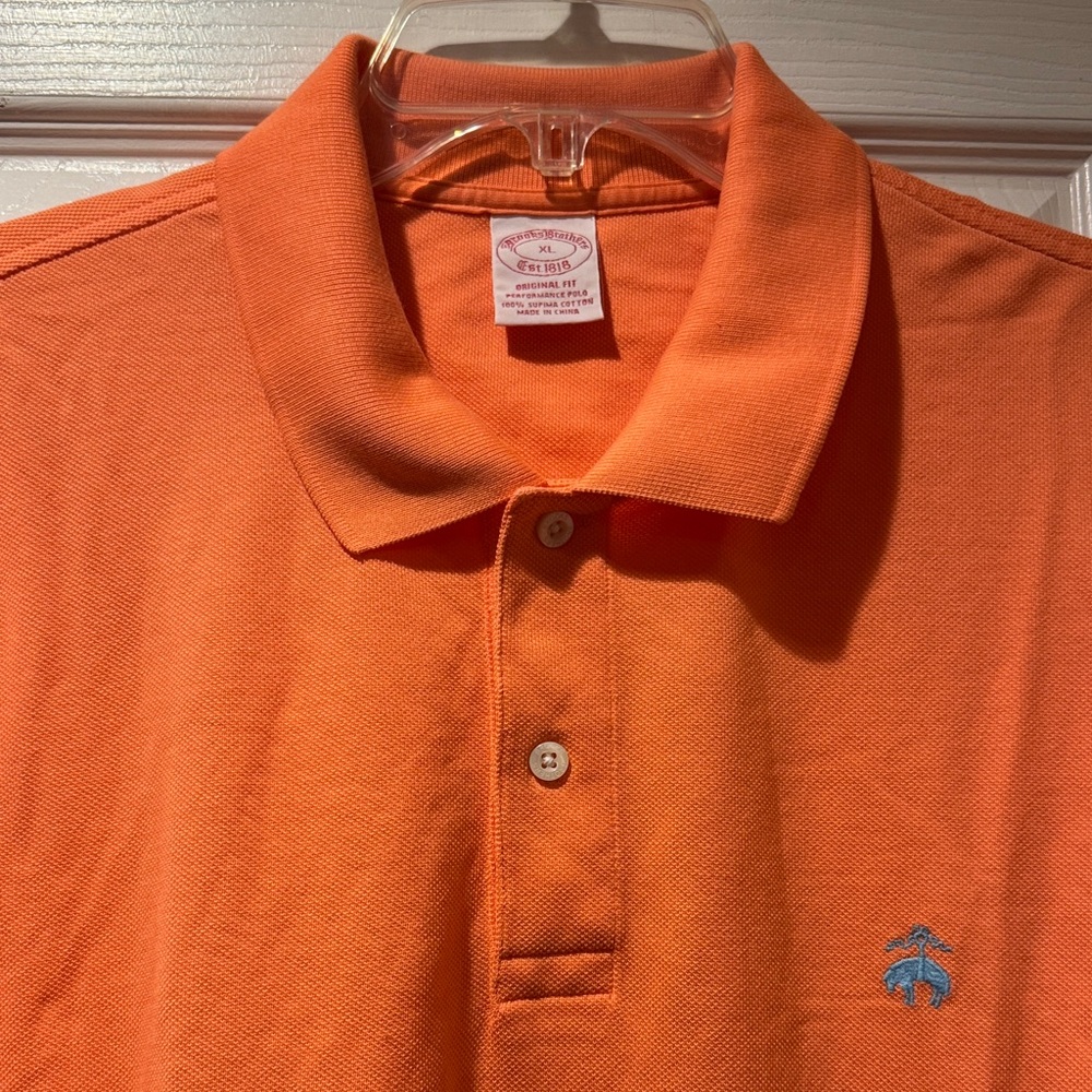 Brooks Brothers Orange Polo with Blue Logo